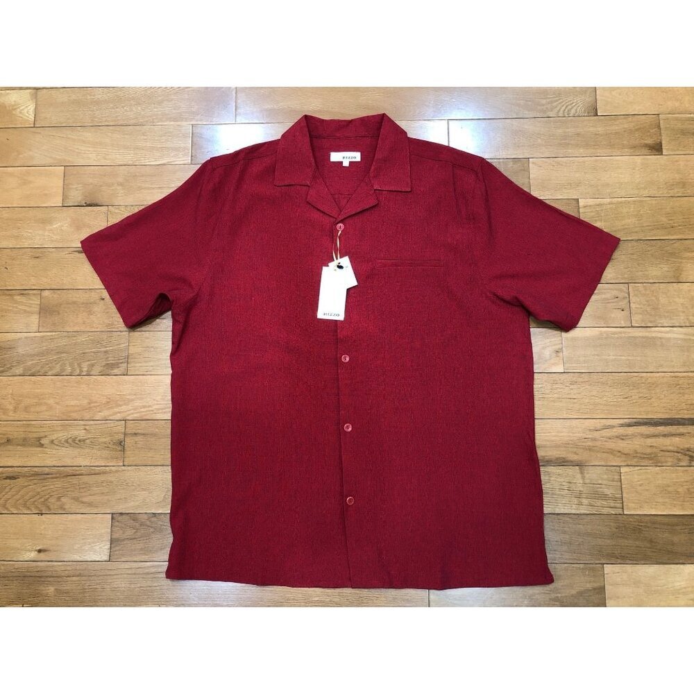 NWT Rizzo Camp Collar Short Sleeve Button Front Red Shirt Size XL